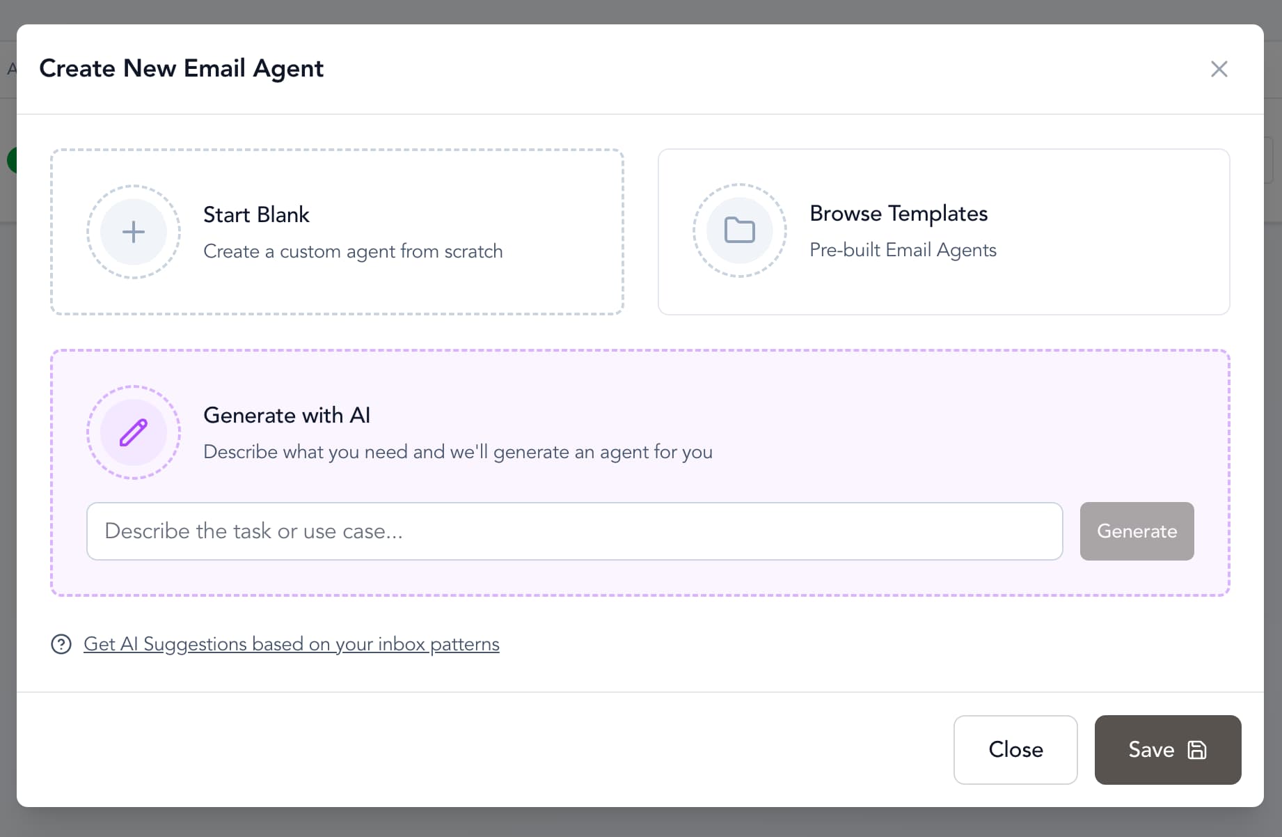 Agent configuration interface